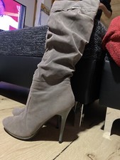 Stiefel Overknees Größe 37 sexy grau Absatz Schuhe Winter Herbst
