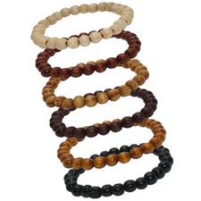 Set 6 verschiedene Holzperlen Armbänder elastisches Band schwarz natur braun 