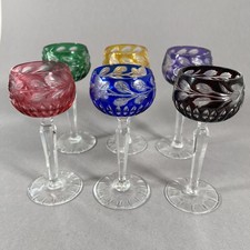 6 Likör Römer bunt Bleikristall handgeschliffen Rosenmotiv Mitte 20. Jh.