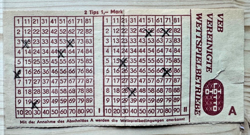 Ddr lottoschein 1950er - lottoschein, veb
