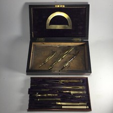 Zirkel Kasten Antik Messing Architektur Werkzeug Büro Mathe Zeichnung Holz Kaste