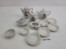 Puppengeschirr Teile Porzellan  Weiß Goldrand bunte Motive Spielzeug #2511165