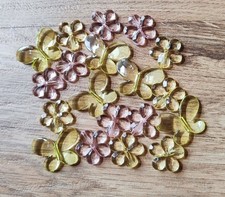 Streudeko Bastelmaterial Mini-Deko Blumen & Schmetterlinge rosa/gelb transparent