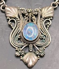 Vintage Silber Collier Halskette Mit Opal Triplete Ketten Länge 40cm