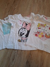 3 T-Shirts  weiß Gr. 74 Hello Kitty / Minnie Maus H&M / Schmetterlinge Fagottino