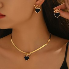 🌸 Herz Schmuckset Schwarz