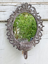 Shabby Spiegel Wandspiegel Kerzenhalter Wandleuchter Blaker, Eisen Grau Braun,