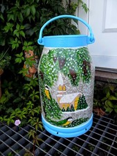 Milchkanne Bodenvase Handbemalt Winter Kirche Tanne Meisen Leuchtturm Maritim