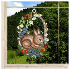 Fensterbild Hase mit Käfer Plauener Spitze Osterhase Fensterdekoration Ostern