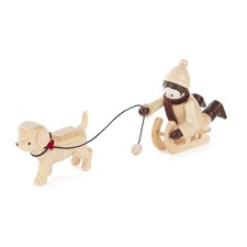 Miniaturfigur Junge mit Hundeschlitten natur 7x5,5x3 cm Zughund Winterkindfahrt