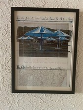 CHRISTO: Regenschirm blau signiert -Offset Lithographie Kunstdruck