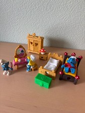 Schlumpfine Schlafzimmer und Schlumpf im Bett, gebraucht, von Schleich