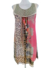 ✨ SOGGO Kleid für Damen Leopardenmuster Spitzenstickerei Bunt 38 Ärmellos ✨