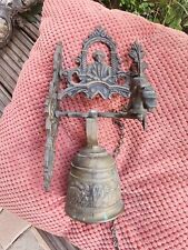 alte Glocke Wandhalterung Hausglocke Messing Requisite Nostalgie Frankreich 583F