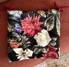 NEU Sitzkissen 1 Stk. Uni Bordeaux Samt/schwarz Blumendesign