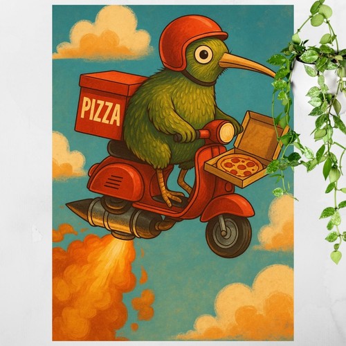 Kiwi vogel als pizzabote - als,