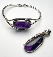 925 Silber Schmuckset mit Amethyst – Armreif & Anhänger – Handarbeit