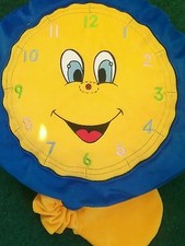 SPIELUHR  LERN UHR Große Plüsch Spieluhr Kuschel Kissen  w.Neu Gelb /Blau(88)