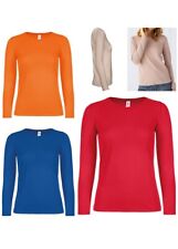 Damen Langarm T-Shirt Longsleeve Shirt Baumwolle Langarmshirt Unisex Rundhals