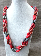 (A03) Modeschmuck Kette /Statement Kette aud Holz rot braun grau 66cm