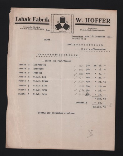 Düsseldorf rechnung 1921 - dÜsseldorf,,