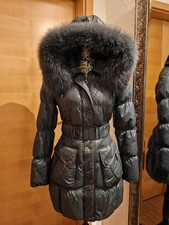 Moderner Damen Daunenmantel Daunenjacke 36 Winter mit Echtfell-Besatz Grau