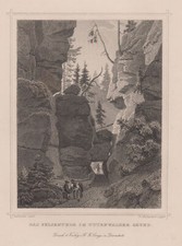Sächs. Schweiz Uttenwalder Grund Original Stahlstich Hablitschek 1856
