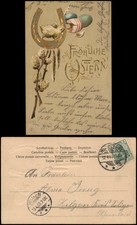 Ansichtskarte  Ostern Easter Huhn Ostereier Gold Hufeisen 1903 Goldprägung