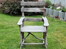 rustikaler XXL Massivholz Knüppelstuhl Gartenstuhl Königsstuhl Chefstuhl Dekostu