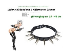 Leder Nieten Halsband mit 9 Killernieten 28mm - Choker - Biker - Gothic - Punk