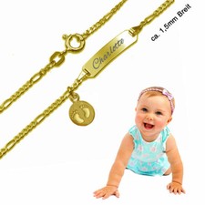 Baby,Namensarmband Figaro, Echt Gold 333(8K)- persönliche Gravur-Made in Germany
