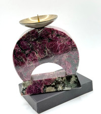 Kerzenhalter Naturstein Eudialit mit Messingschale Deko Vintage