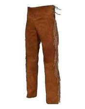 Herren Echt Wildleder Leder Indianer Cowboy Hose Braun Fransen Rodeo Hose
