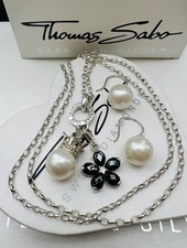 Thomas Sabo Schmuck Set Perlenohrringe & Kette & Blumen & Perle Charm Anhänger
