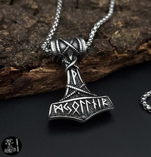 Anhänger Thors Hammer Mjolnir Halskette Edelstahl Schmuck Wikinger Kette NEU