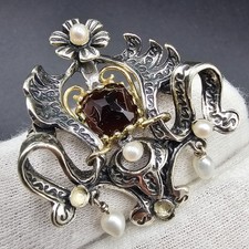 Granat silber trachten - granat, brosche