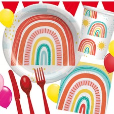 RETRO REGENBOGEN PARTY - Geschirr Deko Kindergeburtstag Kinder Geburtstag Set  