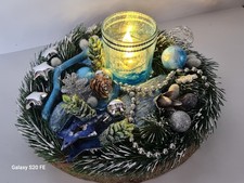 ADVENTSGESTECK AUF HOLZSCHEIBE HANDARBEIT UNIKAT