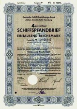 Deutsche Schiffsbeleihungsbank 1942 Hamburg Bremen Duisburg 1000 RM Segelschiff