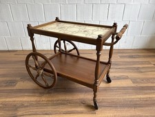 Vintage 2-stufiger Teewagen Servierwagen Holz Fliesen 60er Jahre