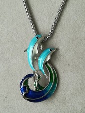 Delphin Anhänger Brosche Mit Halskette Silber Krafttier Delfin Wal Meer Welle