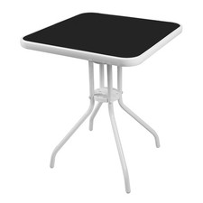 Bistrotisch B60xH70cm Glas/Metall Weiß Balkontisch Glastisch Gartentisch eckig  