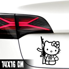 AUTO AUFKLEBER "HELLO KITTY GUN" 14X16CM FUN STICKER JDM TUNING #0151