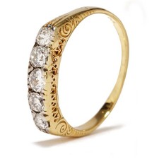 Ring mit 5 Diamanten 750er Gelbgold 18K Altschliff Vintage Stil Ringgröße 50