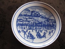 •♠• Zierteller Wandteller 2 Stück Weihnachten 1977 Winterlandschaft blau •♠•
