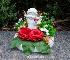 Grabgesteck Engel weiß Blumengesteck Gesteck Rosen Grabschmuck Grabdeko 14cm