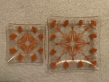 Teller Glas Alt Kuchen Vintage Retro DDR Orange Blumen  