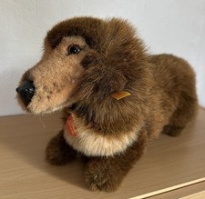 Steiff alter Dackel Waldi mit Halsband | Knopf und Fahne Stofftier Vintage