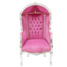 Casa Padrino Barock Kinder Thron Sessel Rosa / Silber Ballon Sessel Barock Möbel