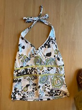 Qiero! Neckholder-Top weiß-grün-braun geblümt Gr. M